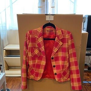 Women's Pink Plaid Tailored Blazer Jacket